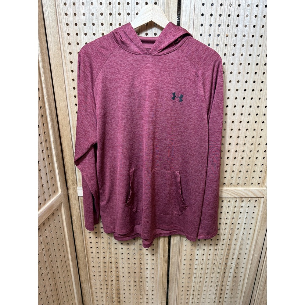Under Armour Mens HeatGear Hoodie Large Maroon Heathered Loose Fit Pullover L